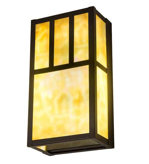 Meyda Lighting Hyde Park 7" 2-Light Craftsman Brown On Brass Double Bar Mission Wall Sconce With Beige Art Shade Glass