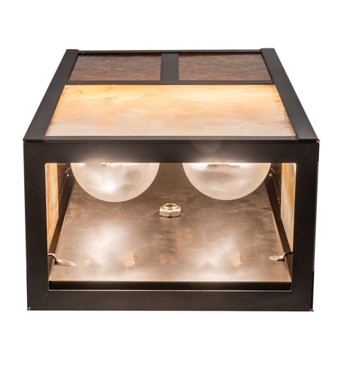 Meyda Lighting Hyde Park 7" 2-Light Craftsman Brown "T" Mission Wall Sconce With Amber Mica & Beige Iridescent Shade Glass