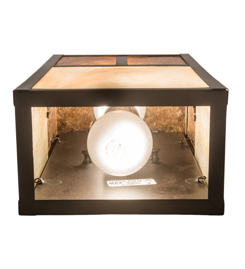 Meyda Lighting Hyde Park 7" 2-Light Craftsman Brown "T" Mission Wall Sconce With Beige Iridescent And Amber Mica Shade Glass