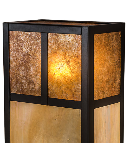 Meyda Lighting Hyde Park 7" 2-Light Craftsman Brown "T" Mission Wall Sconce With Beige Iridescent And Amber Mica Shade Glass