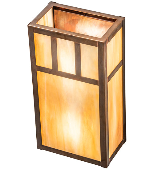 Meyda Lighting Hyde Park 7" 2-Light Vintage Copper Double Bar Mission Wall Sconce With Beige Iridescent Shade Glass