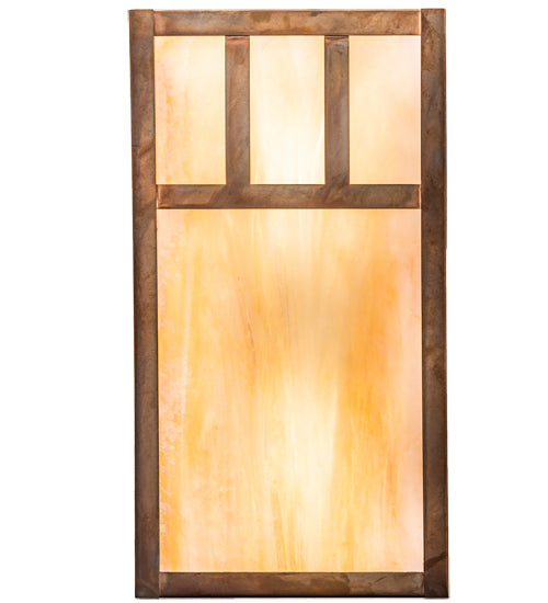 Meyda Lighting Hyde Park 7" 2-Light Vintage Copper Double Bar Mission Wall Sconce With Beige Iridescent Shade Glass