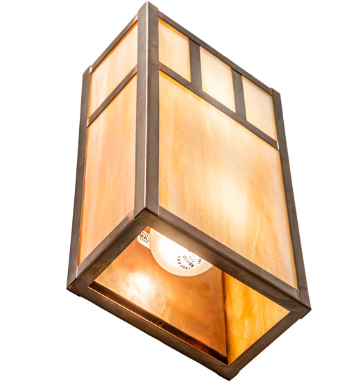 Meyda Lighting Hyde Park 7" 2-Light Vintage Copper Double Bar Mission Wall Sconce With Beige Iridescent Shade Glass