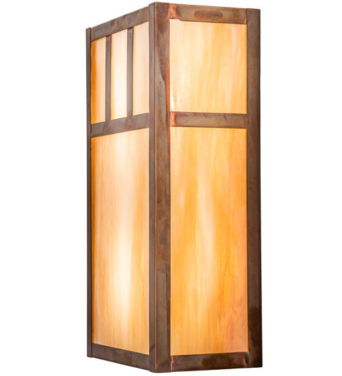 Meyda Lighting Hyde Park 7" 2-Light Vintage Copper Double Bar Mission Wall Sconce With Beige Iridescent Shade Glass