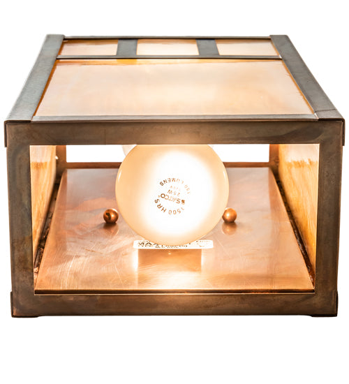 Meyda Lighting Hyde Park 7" 2-Light Vintage Copper Double Bar Mission Wall Sconce With Beige Iridescent Shade Glass