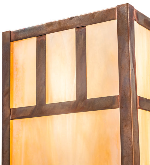 Meyda Lighting Hyde Park 7" 2-Light Vintage Copper Double Bar Mission Wall Sconce With Beige Iridescent Shade Glass