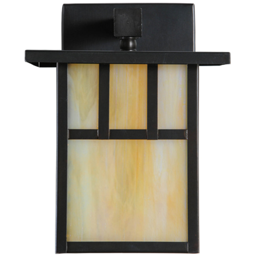 Meyda Lighting Hyde Park 7" Craftsman Brown Double Bar Mission Solid Mount Wall Sconce With Beige Iridescent Shade Glass