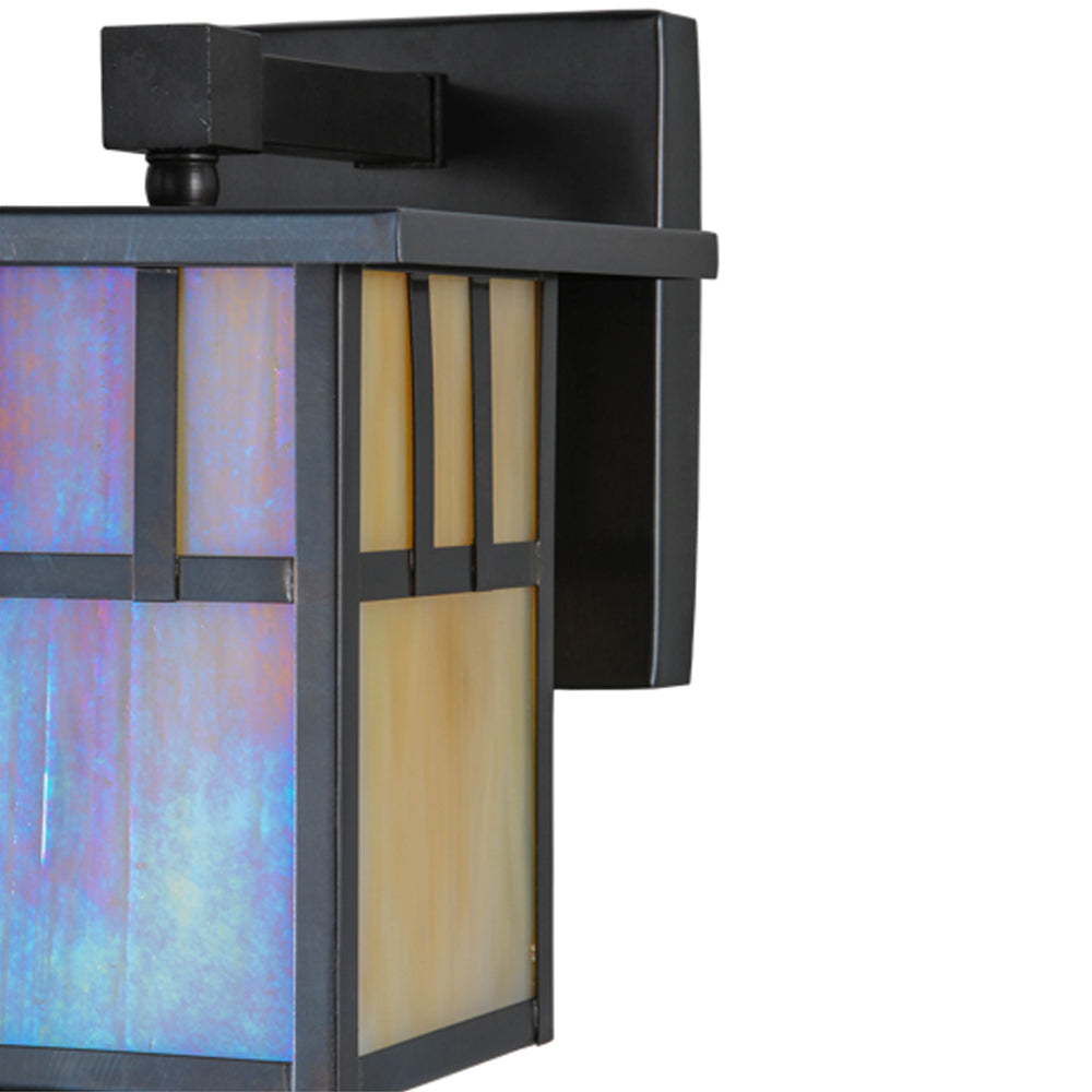 Meyda Lighting Hyde Park 7" Craftsman Brown Double Bar Mission Solid Mount Wall Sconce With Beige Iridescent Shade Glass