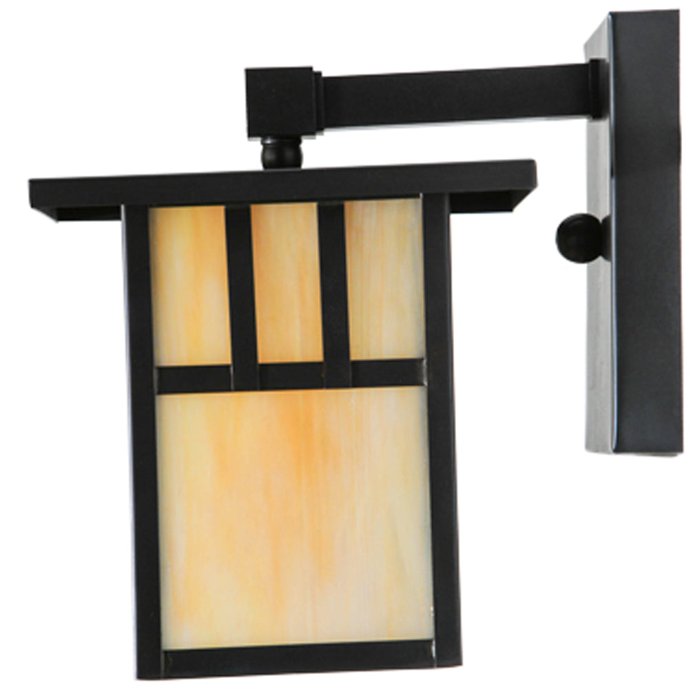 Meyda Lighting Hyde Park 7" Craftsman Brown Double Bar Mission Solid Mount Wall Sconce With Beige Iridescent Shade Glass