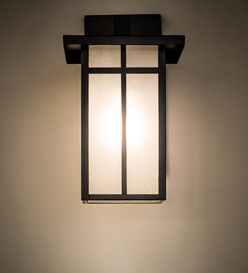 Meyda Lighting Hyde Park 7" Craftsman Brown On Copper "T" Mission Solid Mount Wall Sconce With Frosted Seeded Shade Glass