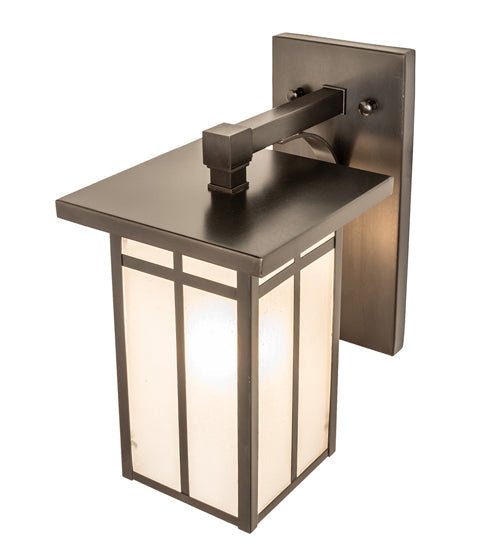 Meyda Lighting Hyde Park 7" Craftsman Brown On Copper "T" Mission Solid Mount Wall Sconce With Frosted Seeded Shade Glass