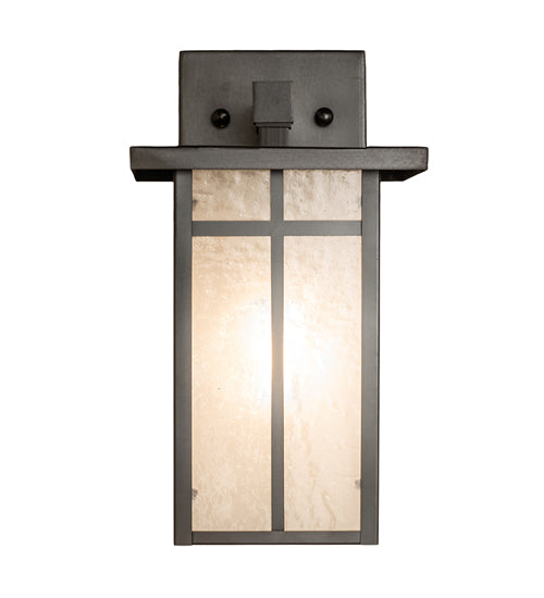 Meyda Lighting Hyde Park 7" Craftsman Brown On Copper "T" Mission Solid Mount Wall Sconce With Frosted Seeded Shade Glass