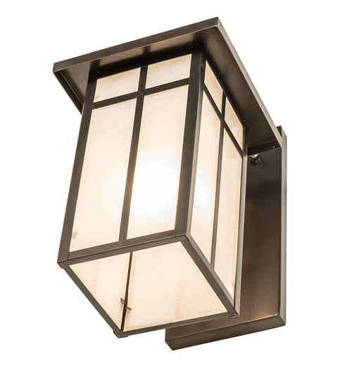 Meyda Lighting Hyde Park 7" Craftsman Brown On Copper "T" Mission Solid Mount Wall Sconce With Frosted Seeded Shade Glass