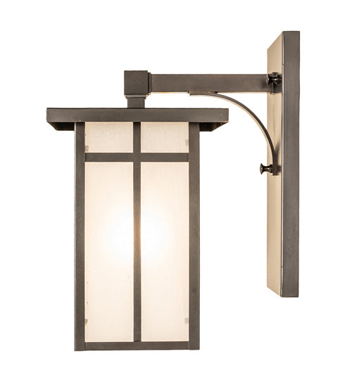 Meyda Lighting Hyde Park 7" Craftsman Brown On Copper "T" Mission Solid Mount Wall Sconce With Frosted Seeded Shade Glass