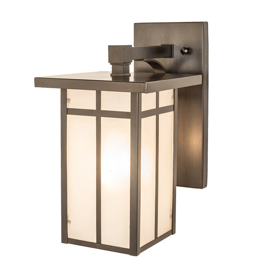 Meyda Lighting Hyde Park 7" Craftsman Brown On Copper "T" Mission Solid Mount Wall Sconce With Frosted Seeded Shade Glass