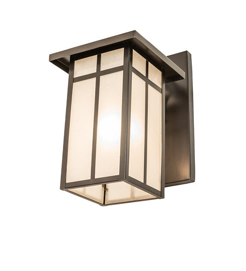 Meyda Lighting Hyde Park 7" Craftsman Brown On Copper "T" Mission Solid Mount Wall Sconce With Frosted Seeded Shade Glass