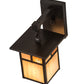 Meyda Lighting Hyde Park 7" Craftsman Brown "T" Mission Wall Sconce With Beige Art & Amber Mica Shade Glass