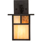 Meyda Lighting Hyde Park 7" Craftsman Brown "T" Mission Wall Sconce With Beige Art & Amber Mica Shade Glass