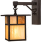 Meyda Lighting Hyde Park 7" Craftsman Brown "T" Mission Wall Sconce With Beige Art & Amber Mica Shade Glass