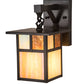 Meyda Lighting Hyde Park 7" Craftsman Brown "T" Mission Wall Sconce With Beige Art & Amber Mica Shade Glass