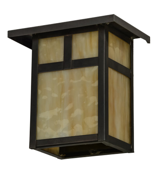 Meyda Lighting Hyde Park 7" Craftsman Brown T Mission Wall Sconce With Beige Art Shade Glass