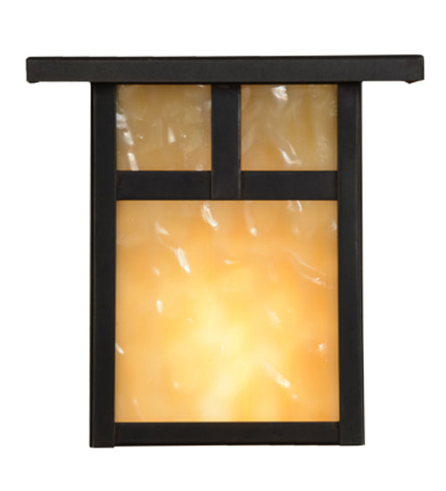 Meyda Lighting Hyde Park 7" Craftsman Brown T Mission Wall Sconce With Beige Art Shade Glass