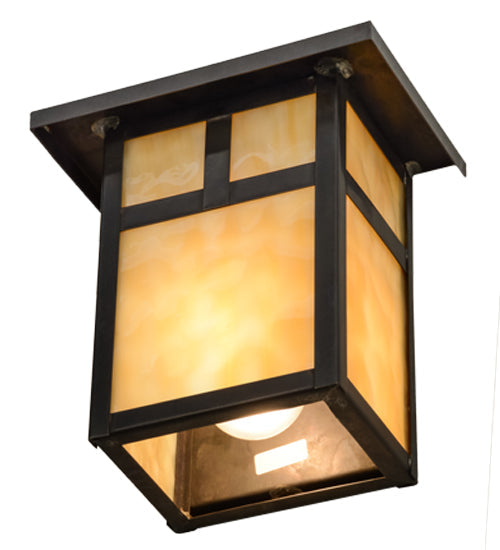 Meyda Lighting Hyde Park 7" Craftsman Brown T Mission Wall Sconce With Beige Art Shade Glass