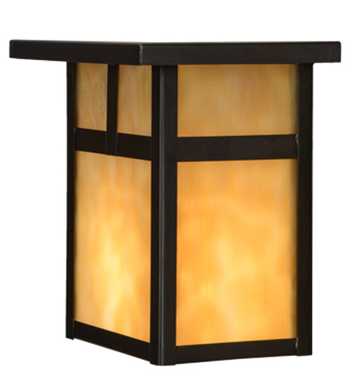 Meyda Lighting Hyde Park 7" Craftsman Brown T Mission Wall Sconce With Beige Art Shade Glass