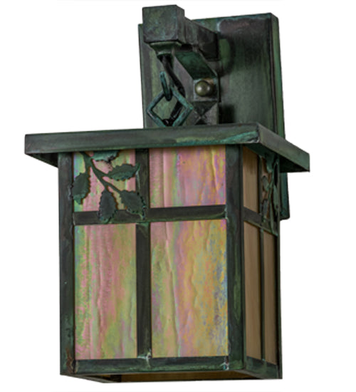 Meyda Lighting Hyde Park 7" Verdigris Sprig Hanging Wall Sconce With Beige Iridescent Shade Glass