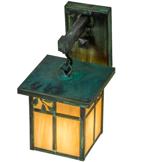Meyda Lighting Hyde Park 7" Verdigris Sprig Hanging Wall Sconce With Beige Iridescent Shade Glass
