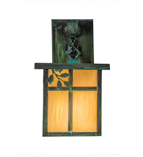 Meyda Lighting Hyde Park 7" Verdigris Sprig Hanging Wall Sconce With Beige Iridescent Shade Glass