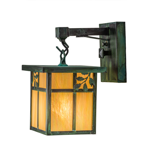 Meyda Lighting Hyde Park 7" Verdigris Sprig Hanging Wall Sconce With Beige Iridescent Shade Glass