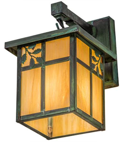 Meyda Lighting Hyde Park 7" Verdigris Sprig Hanging Wall Sconce With Beige Iridescent Shade Glass