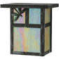 Meyda Lighting Hyde Park 7" Verdigris T Mission Wall Sconce With Beige Iridescent Dragonfly Art Shade Glass