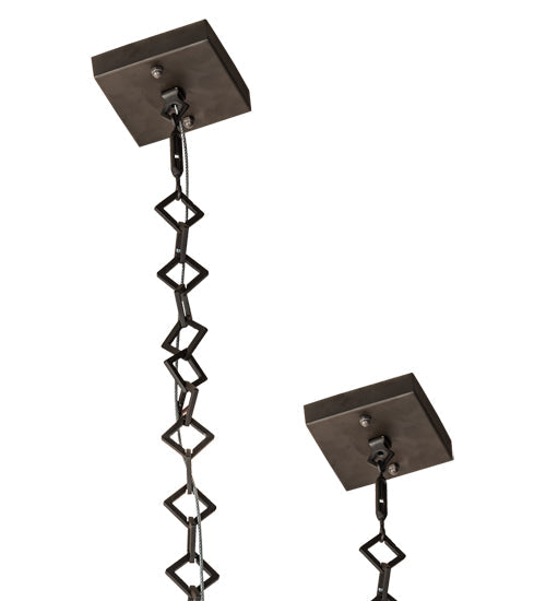Meyda Lighting Hyde Park 72" 12-Light Oil Rubbed Bronze Ceiling Island Pendant Light With Beige Iridescent & Amber Mica Shade Glass