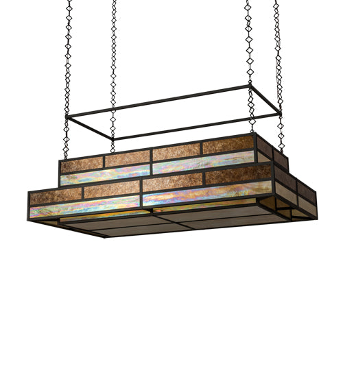 Meyda Lighting Hyde Park 72" 12-Light Oil Rubbed Bronze Ceiling Island Pendant Light With Beige Iridescent & Amber Mica Shade Glass