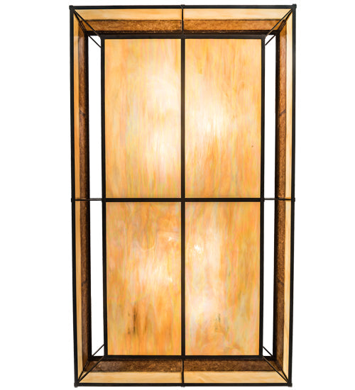 Meyda Lighting Hyde Park 72" 12-Light Oil Rubbed Bronze Ceiling Island Pendant Light With Beige Iridescent & Amber Mica Shade Glass