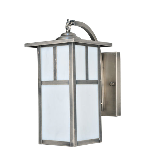 Meyda Lighting Hyde Park 8" Antique Nickel T Mission Curved Arm Wall Sconce With White Shade Glass