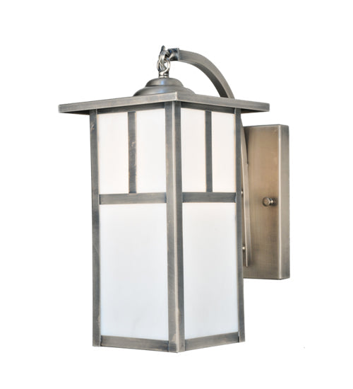 Meyda Lighting Hyde Park 8" Antique Nickel T Mission Curved Arm Wall Sconce With White Shade Glass