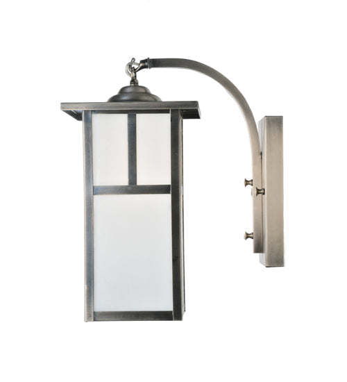 Meyda Lighting Hyde Park 8" Antique Nickel T Mission Curved Arm Wall Sconce With White Shade Glass