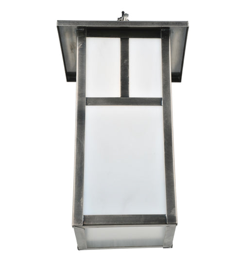 Meyda Lighting Hyde Park 8" Antique Nickel T Mission Curved Arm Wall Sconce With White Shade Glass