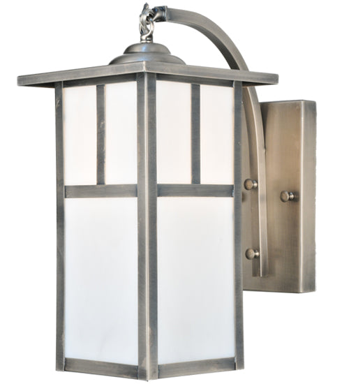 Meyda Lighting Hyde Park 8" Antique Nickel T Mission Curved Arm Wall Sconce With White Shade Glass