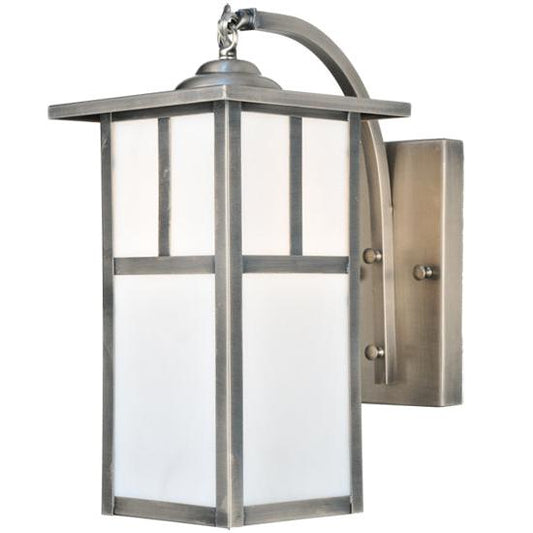 Meyda Lighting Hyde Park 8" Antique Nickel T Mission Curved Arm Wall Sconce With White Shade Glass
