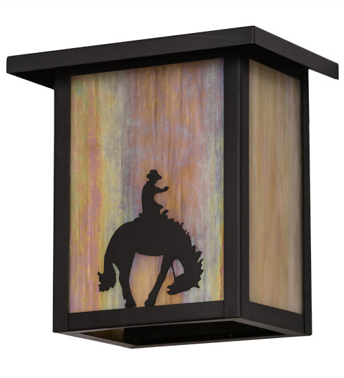 Meyda Lighting Hyde Park 8" Craftsman Brown Cowboy Wall Sconce With Beige Iridescent Art Shade Glass