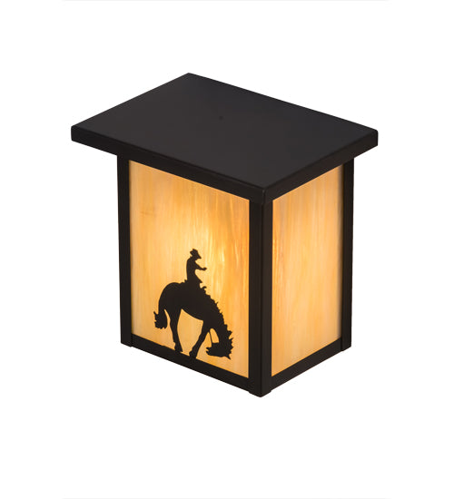 Meyda Lighting Hyde Park 8" Craftsman Brown Cowboy Wall Sconce With Beige Iridescent Art Shade Glass