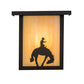 Meyda Lighting Hyde Park 8" Craftsman Brown Cowboy Wall Sconce With Beige Iridescent Art Shade Glass