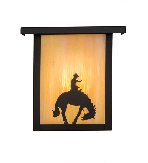 Meyda Lighting Hyde Park 8" Craftsman Brown Cowboy Wall Sconce With Beige Iridescent Art Shade Glass