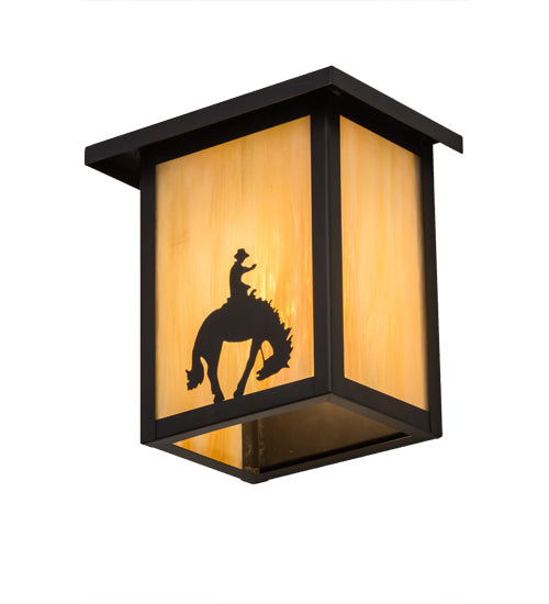 Meyda Lighting Hyde Park 8" Craftsman Brown Cowboy Wall Sconce With Beige Iridescent Art Shade Glass