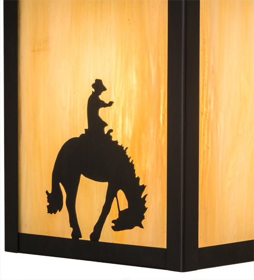 Meyda Lighting Hyde Park 8" Craftsman Brown Cowboy Wall Sconce With Beige Iridescent Art Shade Glass