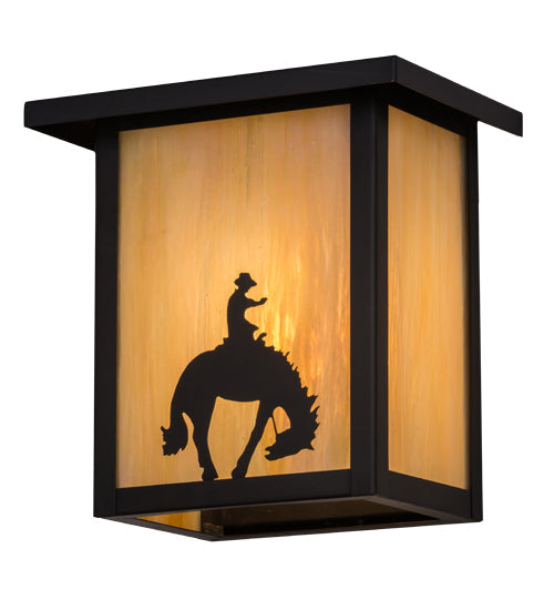 Meyda Lighting Hyde Park 8" Craftsman Brown Cowboy Wall Sconce With Beige Iridescent Art Shade Glass